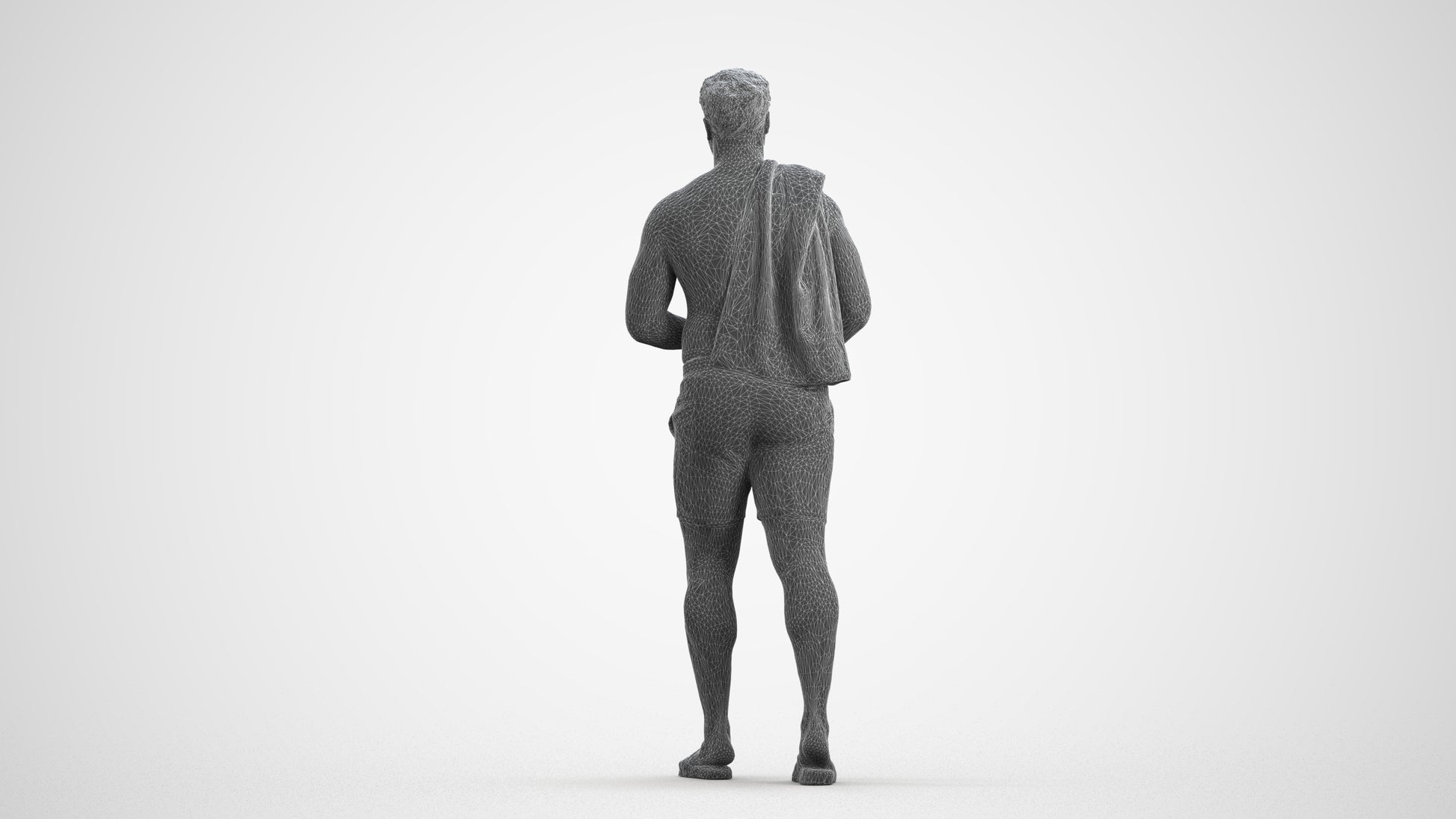scanned 3D man pool, photogrammetry people for Enscape and V-Ray, wireframe front view
