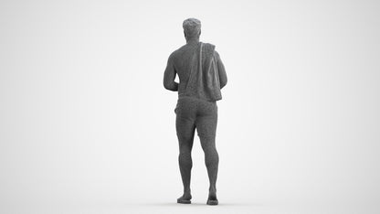 scanned 3D man pool, photogrammetry people for Enscape and V-Ray, wireframe front view