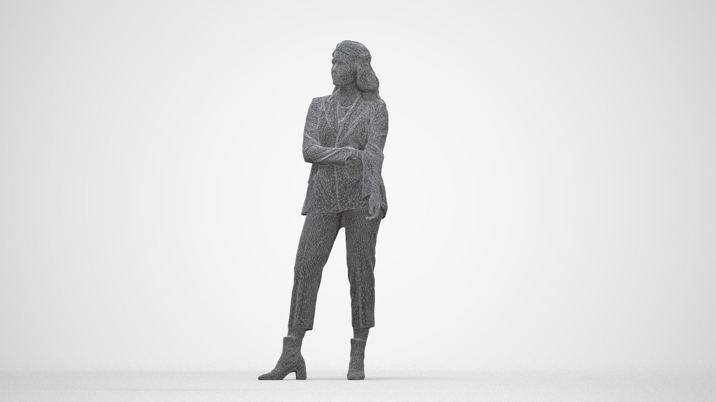 photogrammetry 3D woman business, realistic human model archviz FBX, wireframe back view