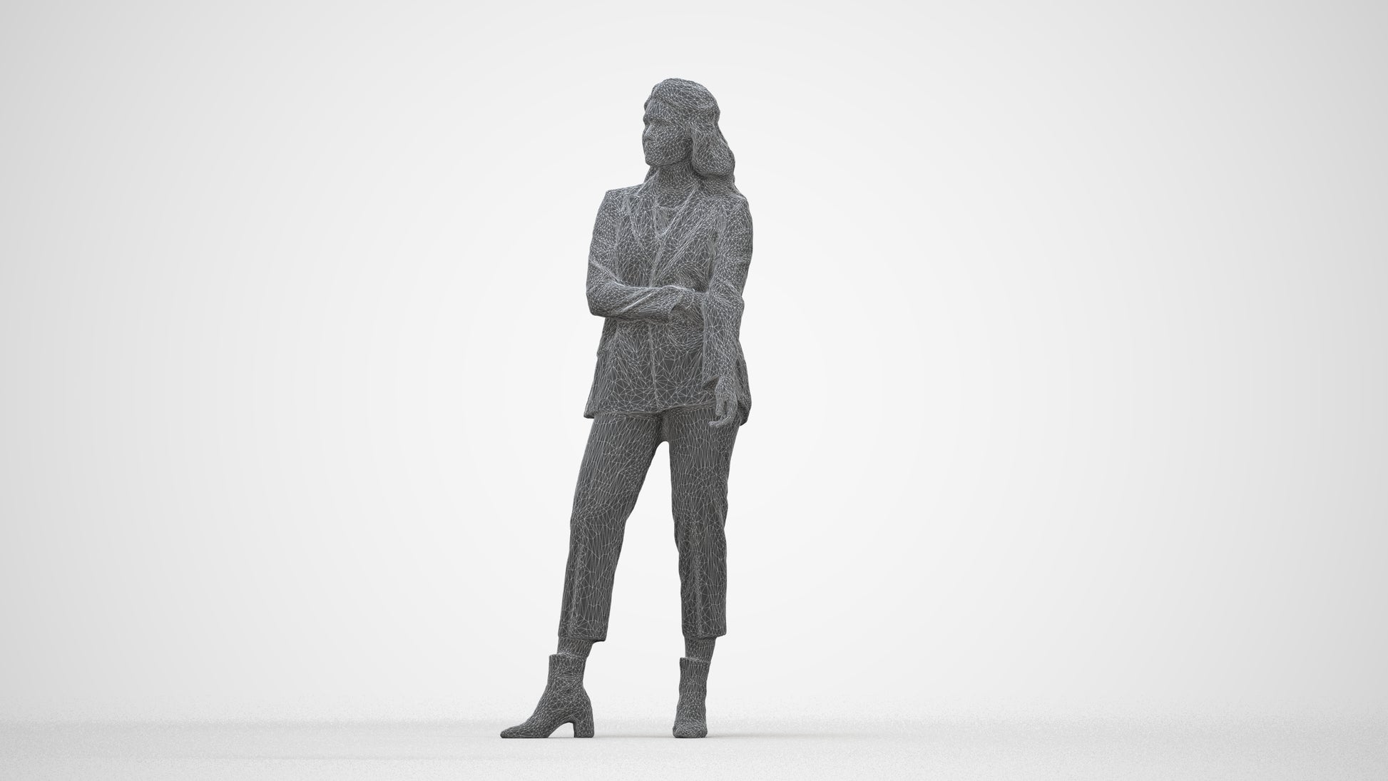 photogrammetry 3D woman business, realistic human model archviz FBX, wireframe back view