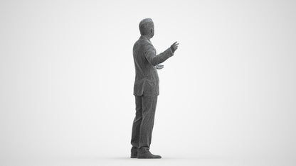3D human model man business, photogrammetry scanned person for archviz, wireframe front view