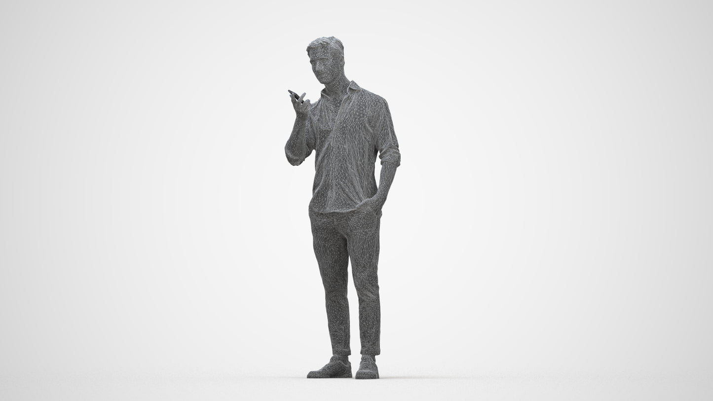 scanned 3D man casual standing, photogrammetry people for Enscape and V-Ray, wireframe back view