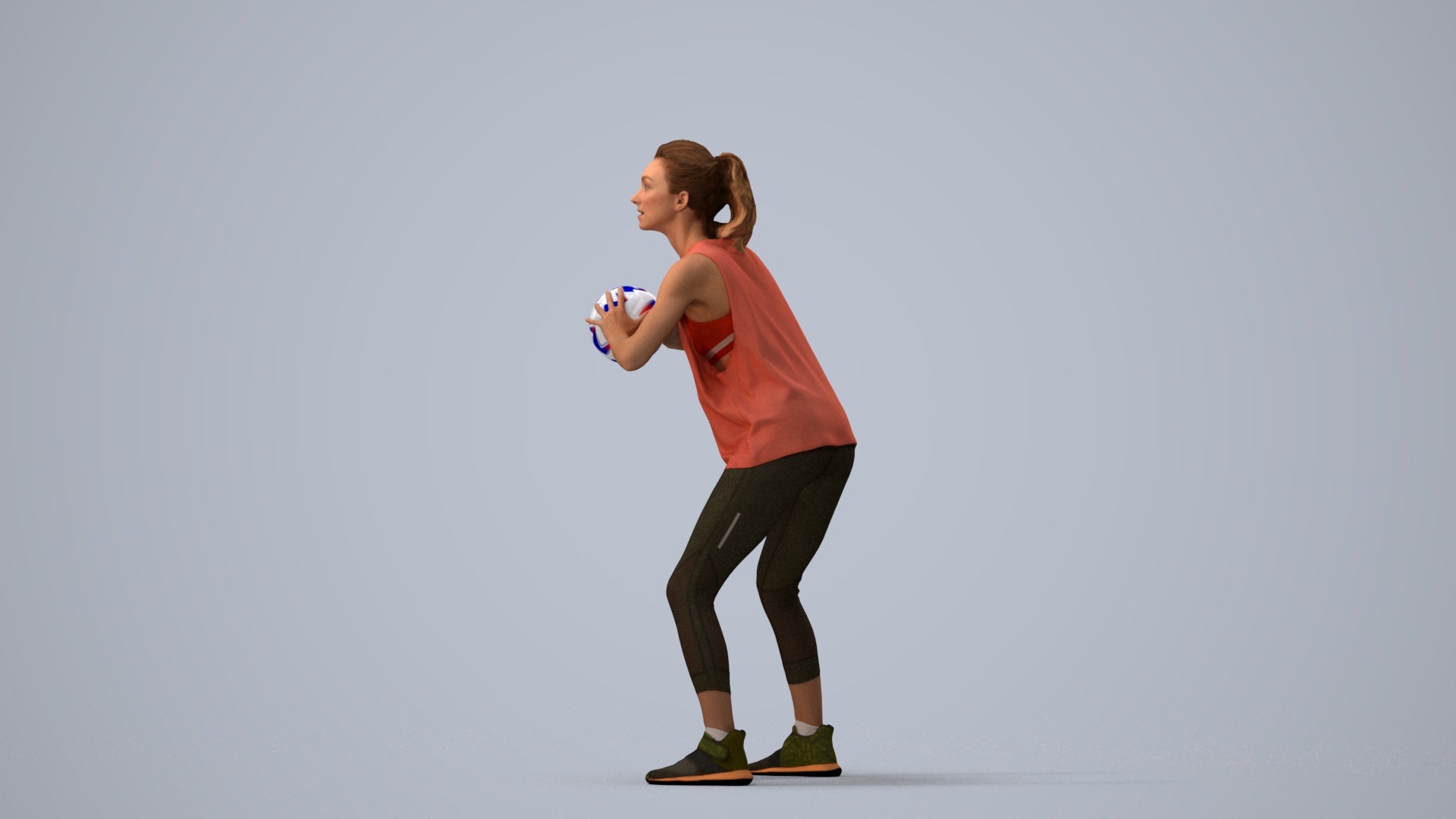 3D people model woman sport, scanned human for 3ds Max rendering, three-quarter view render
