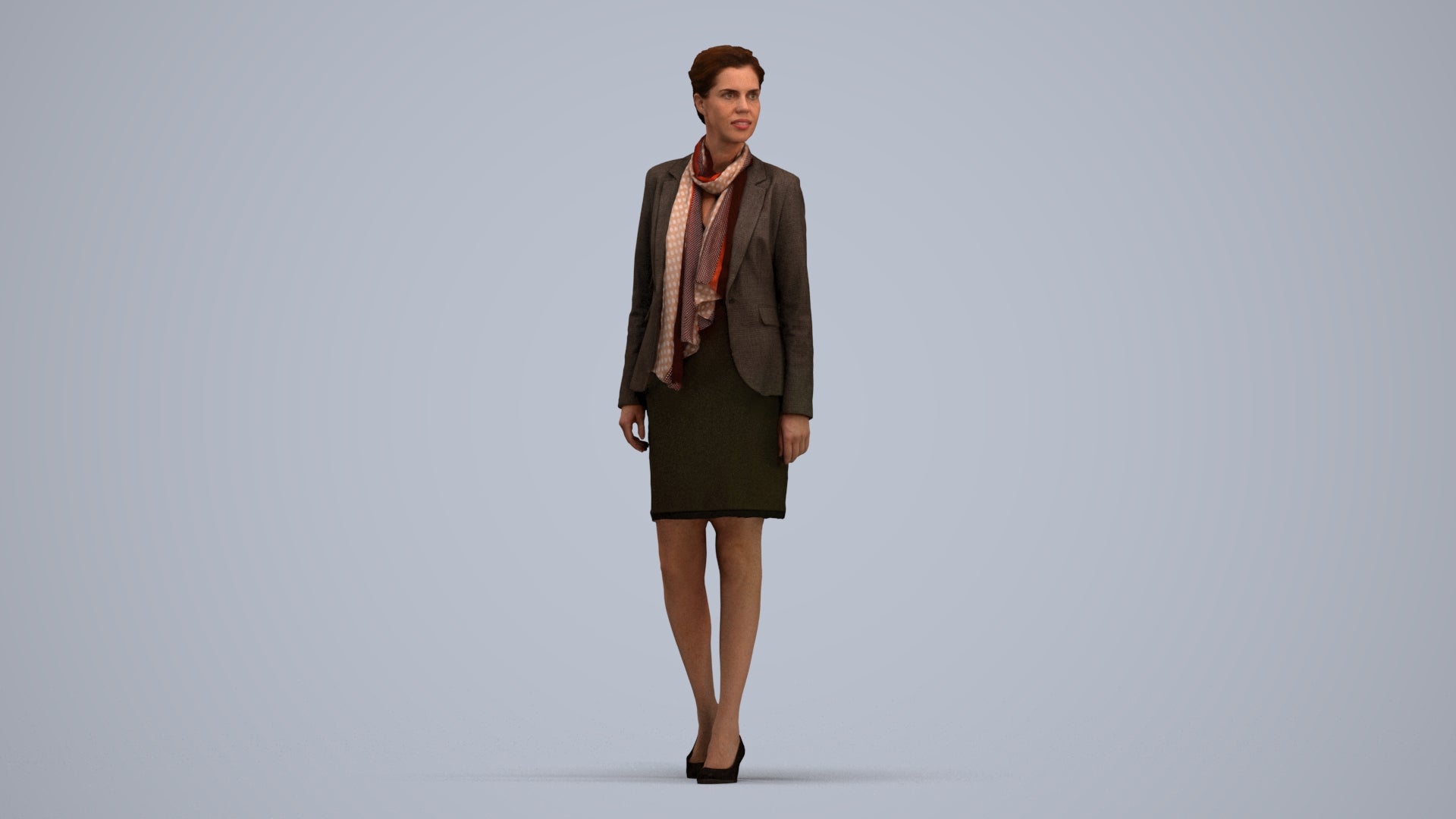 realistic 3D human woman business walking, archviz people FBX OBJ for Blender, standing pose render