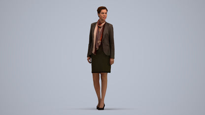 realistic 3D human woman business walking, archviz people FBX OBJ for Blender, standing pose render