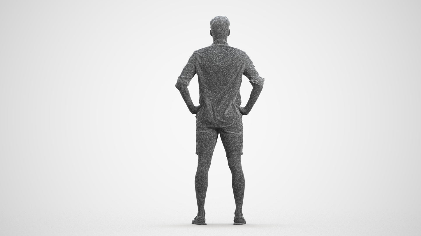 3D scanned man standing casual, photorealistic archviz people for Enscape and SketchUp, wireframe front view