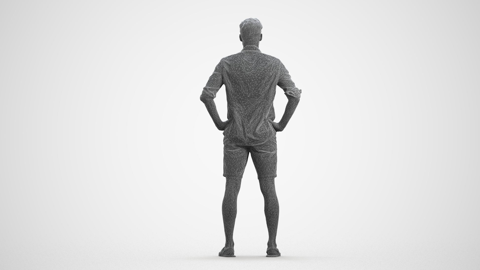 3D scanned man standing casual, photorealistic archviz people for Enscape and SketchUp, wireframe front view