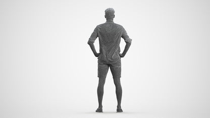 3D scanned man standing casual, photorealistic archviz people for Enscape and SketchUp, wireframe front view