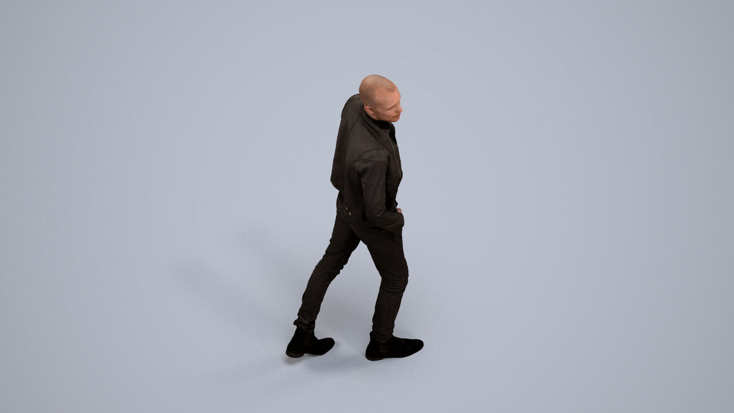 3D scanned man walking casual, photorealistic archviz people for Enscape and SketchUp, back view render
