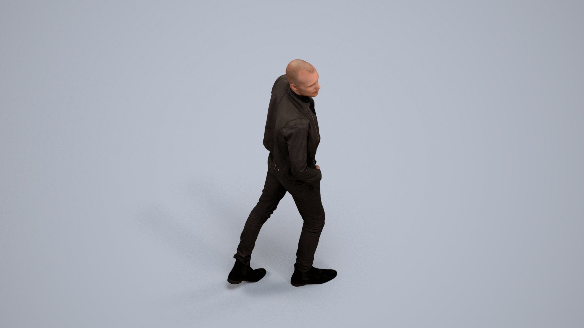 3D scanned man walking casual, photorealistic archviz people for Enscape and SketchUp, back view render