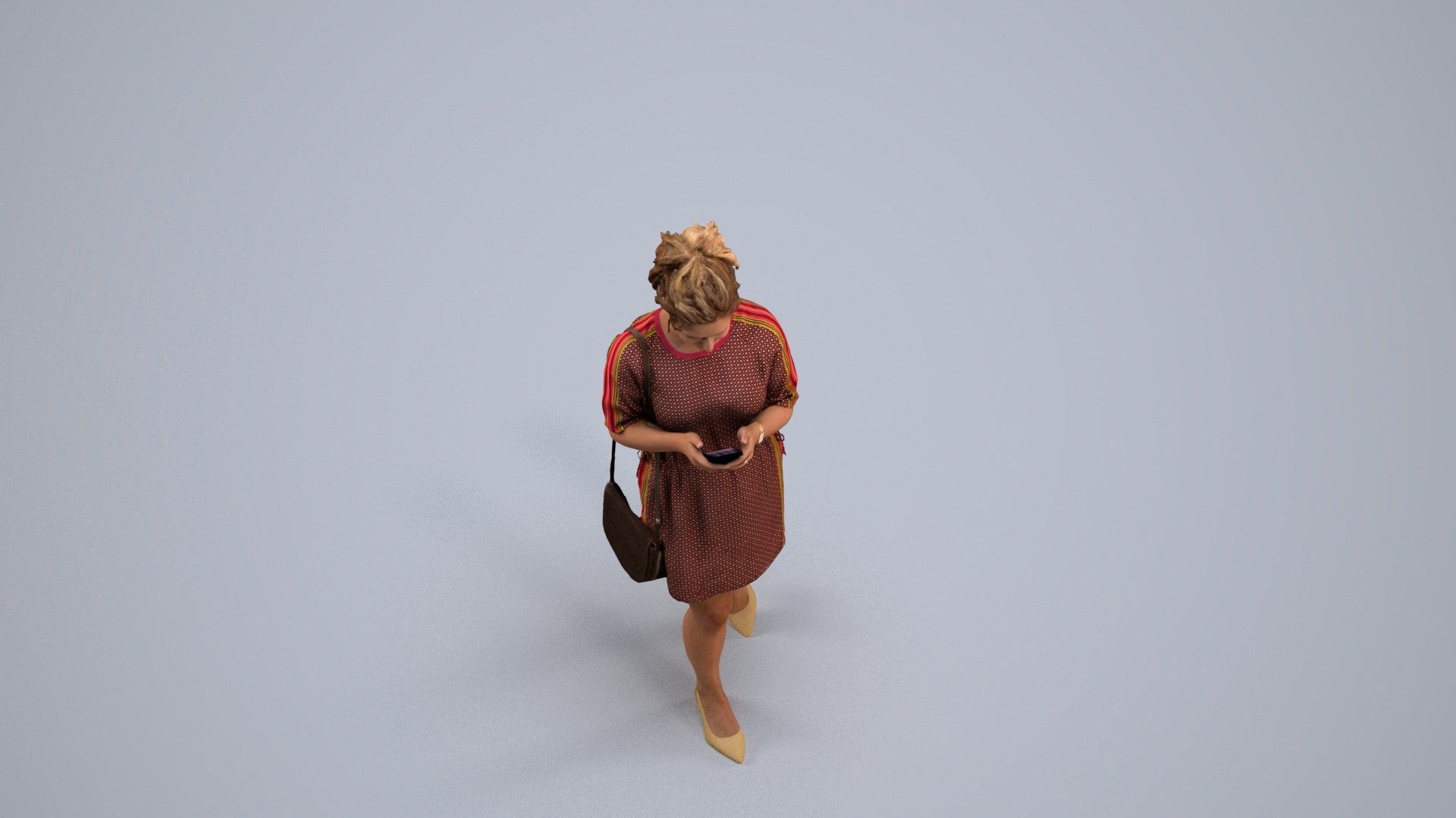 realistic 3D human woman casual walking, archviz people FBX OBJ for Blender, back view render