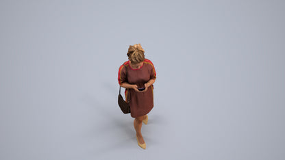 realistic 3D human woman casual walking, archviz people FBX OBJ for Blender, back view render