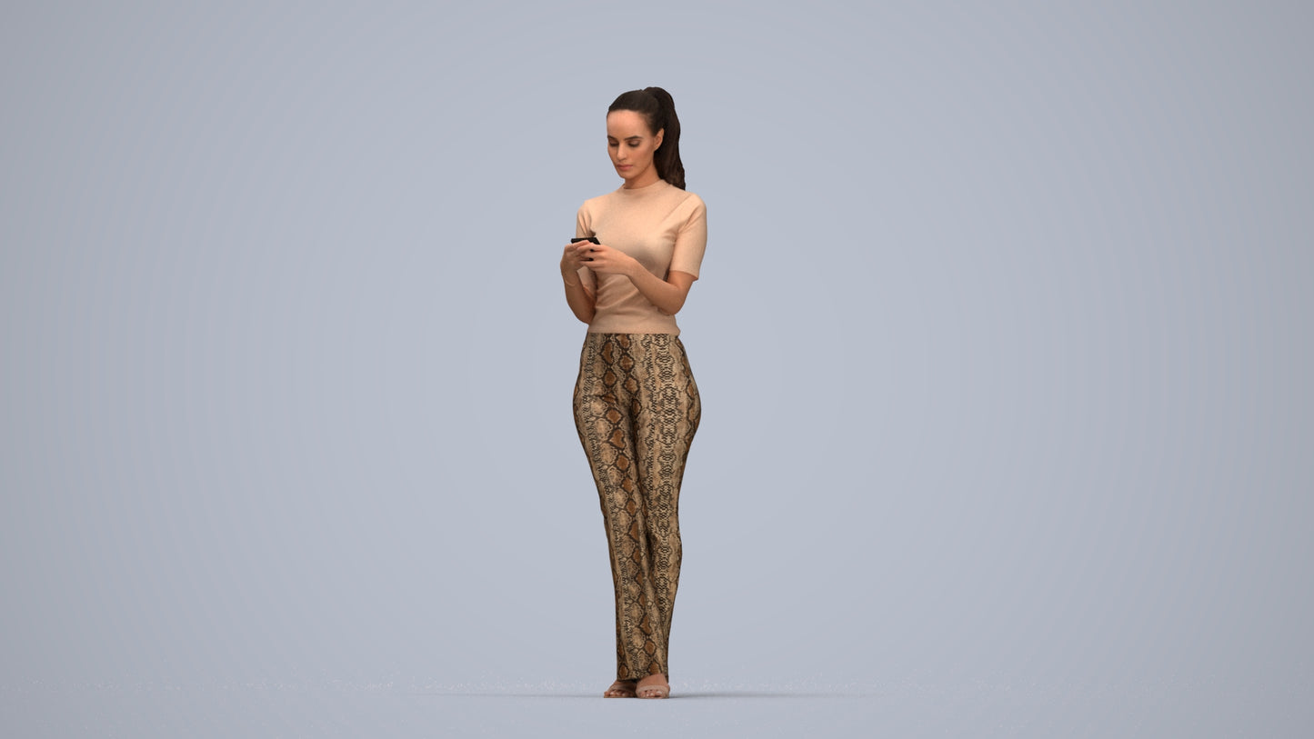scanned 3D woman casual standing, photogrammetry people for Enscape and V-Ray, top-down view render