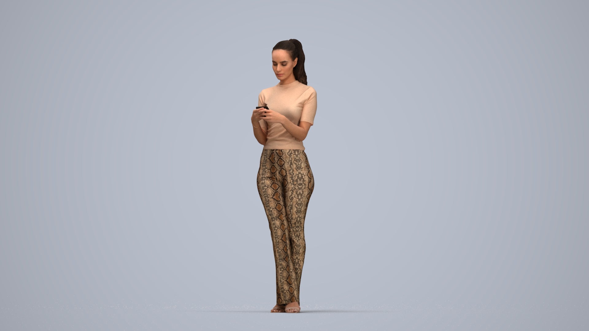 scanned 3D woman casual standing, photogrammetry people for Enscape and V-Ray, top-down view render