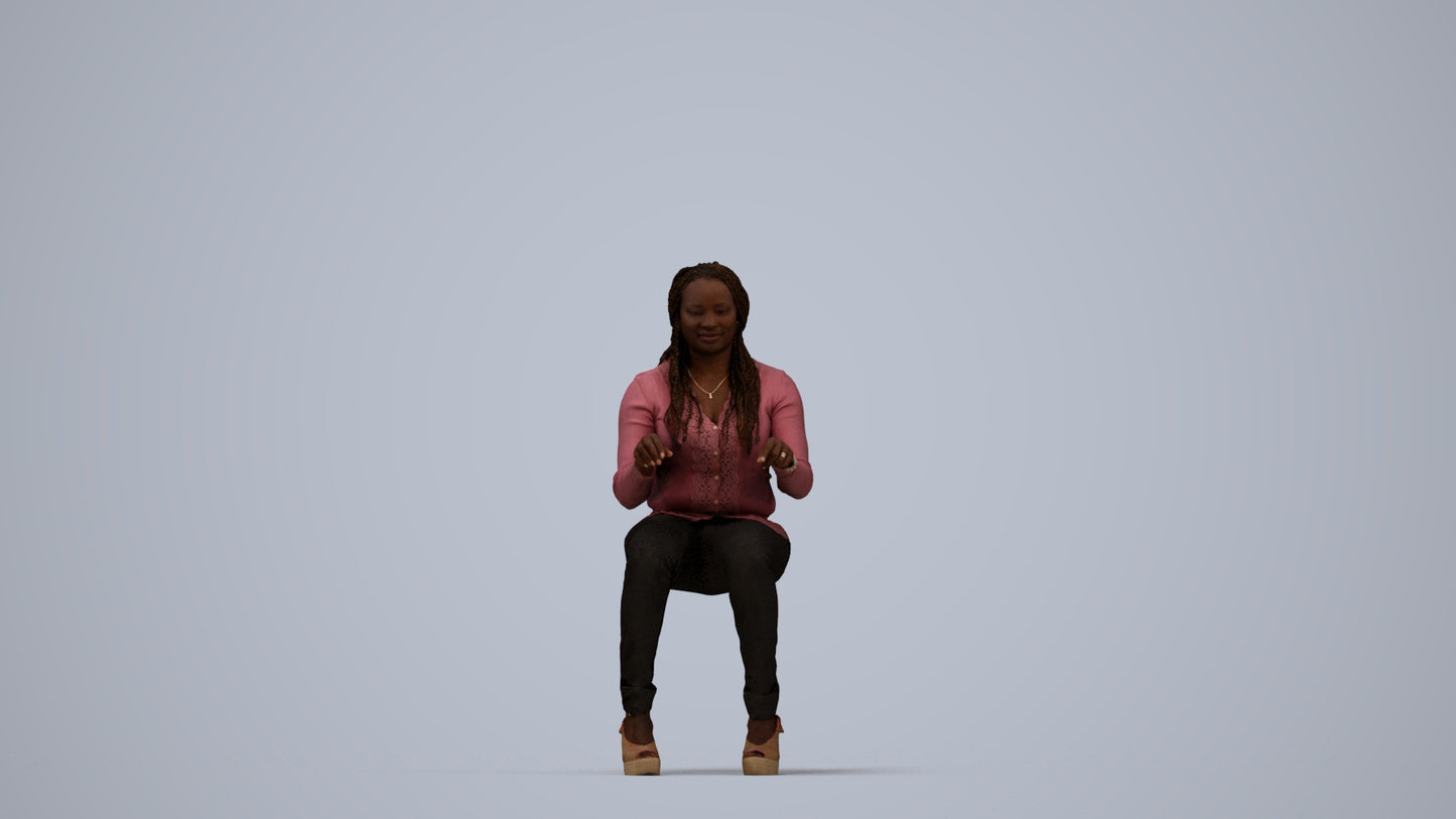 3D people model woman casual sitting, scanned human for 3ds Max rendering, top-down view render
