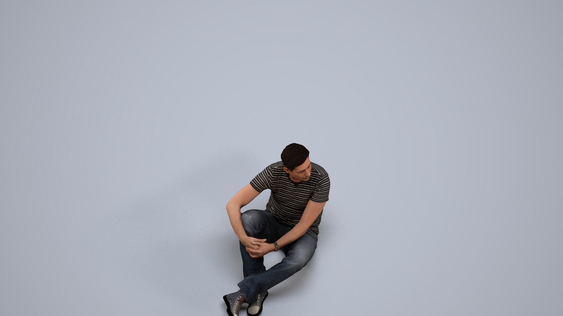 3D people model man casual sitting, scanned human for 3ds Max rendering, back view render