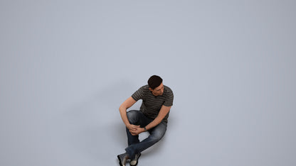 3D people model man casual sitting, scanned human for 3ds Max rendering, back view render