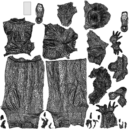 3D scanned woman standing casual, photorealistic archviz people for Enscape and SketchUp, wireframe top-down view