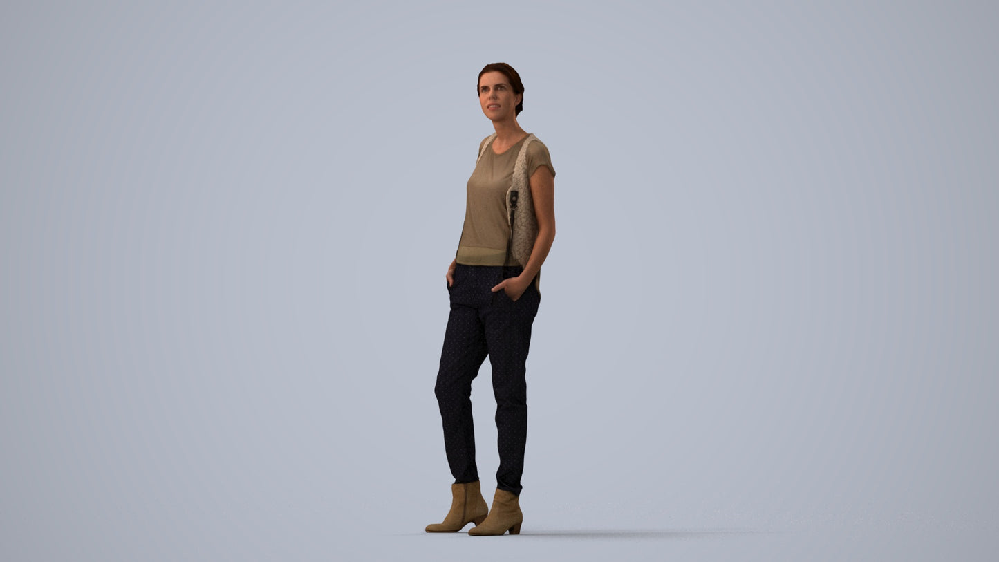 scanned 3D woman casual standing, photogrammetry people for Enscape and V-Ray, three-quarter view render