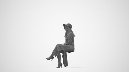 realistic 3D human woman casual sitting, archviz people FBX OBJ for Blender, wireframe back view