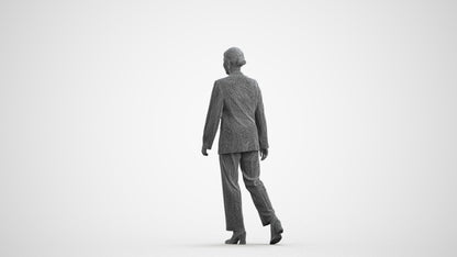 3D scanned woman standing business, photorealistic archviz people for Enscape and SketchUp, wireframe front view