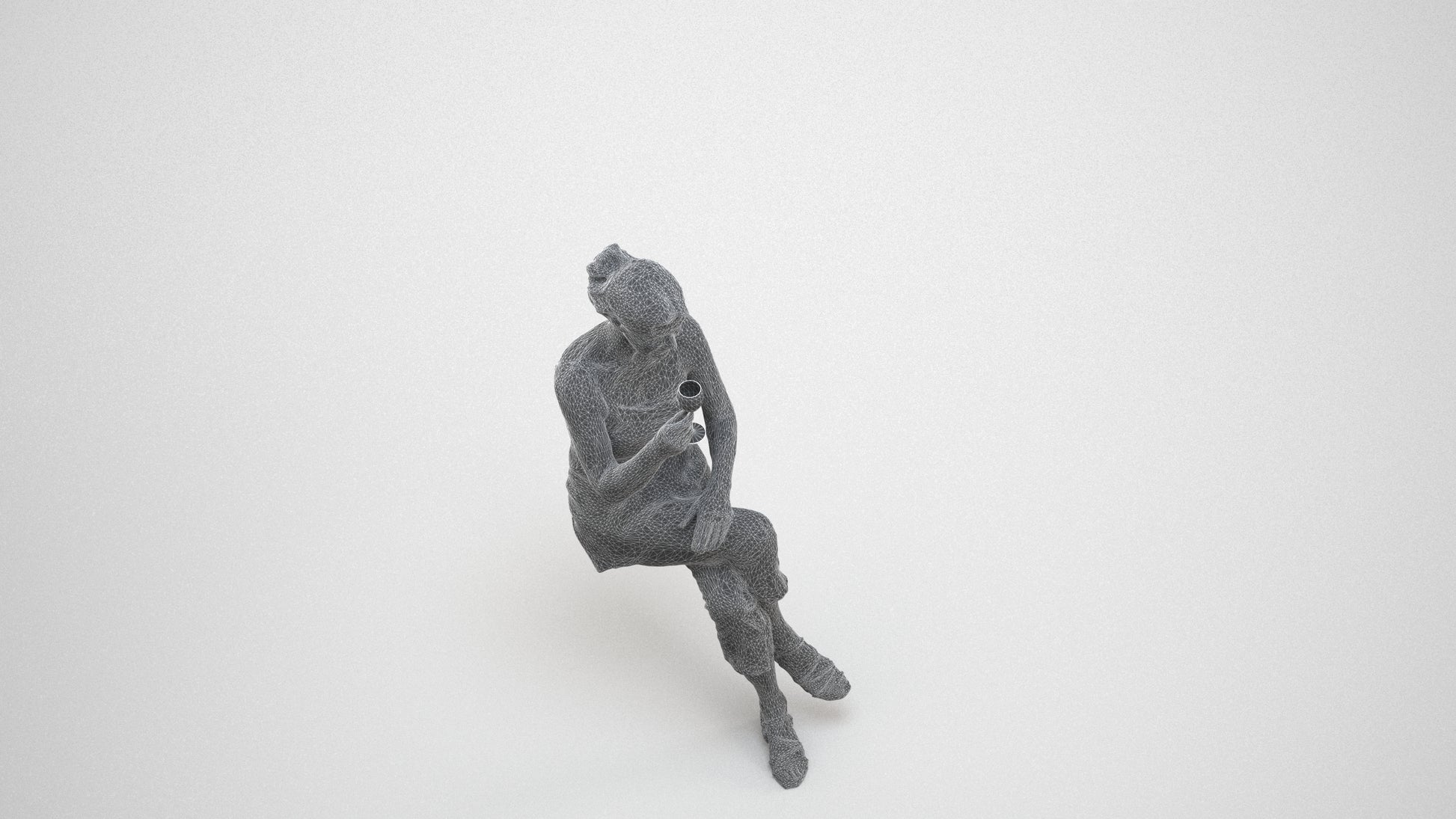 scanned 3D senior woman casual sitting, photogrammetry people for Enscape and V-Ray, wireframe three-quarter view
