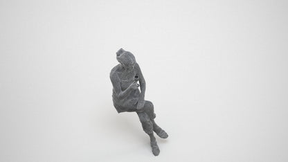 scanned 3D senior woman casual sitting, photogrammetry people for Enscape and V-Ray, wireframe three-quarter view