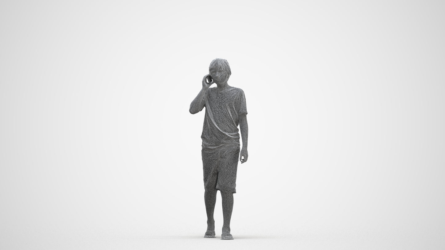 3D human model boy casual kids, photogrammetry scanned person for archviz, three-quarter front view render
