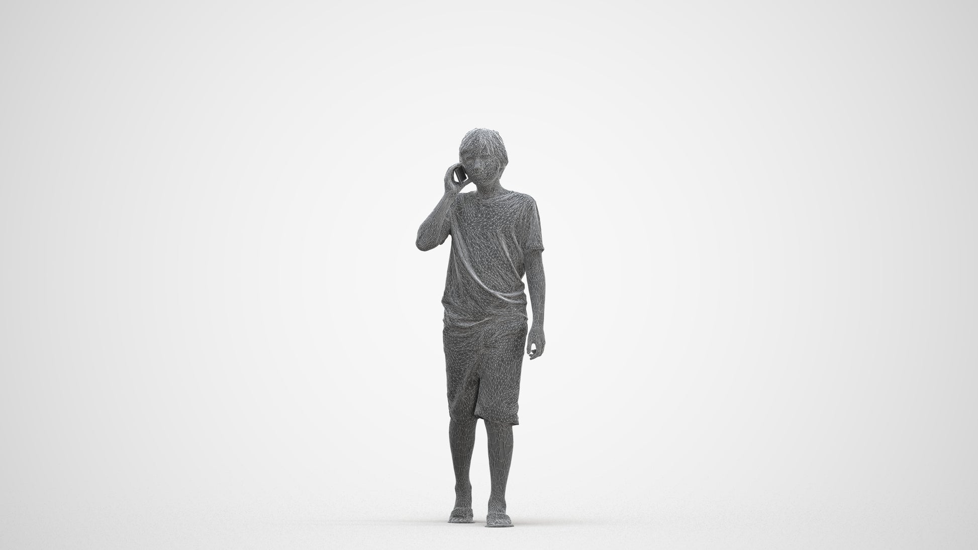 3D human model boy casual kids, photogrammetry scanned person for archviz, three-quarter front view render