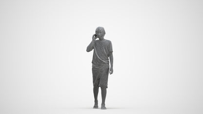 3D human model boy casual kids, photogrammetry scanned person for archviz, three-quarter front view render
