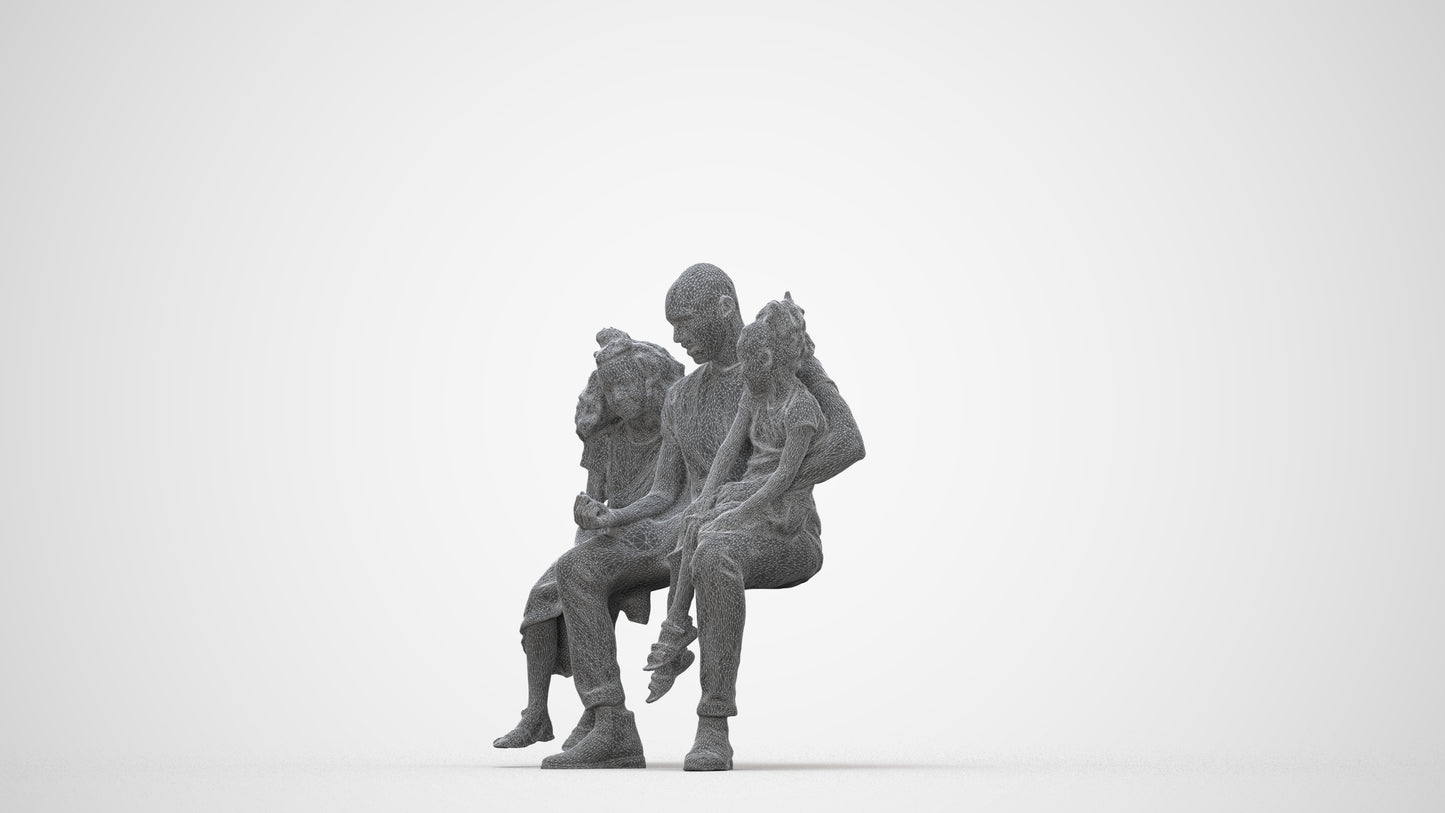 realistic 3D girl casual kids, scanned archviz people for Blender and 3ds Max, wireframe back view