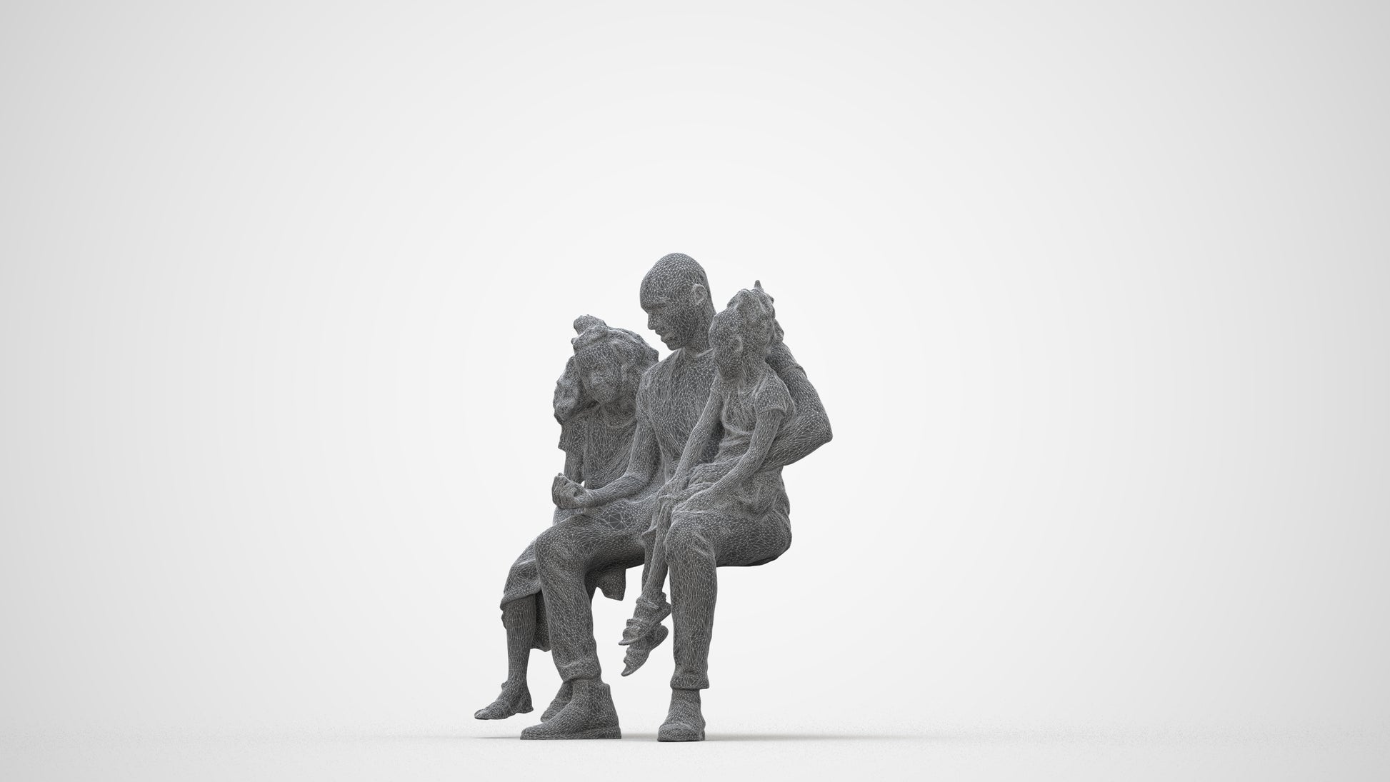 realistic 3D girl casual kids, scanned archviz people for Blender and 3ds Max, wireframe back view