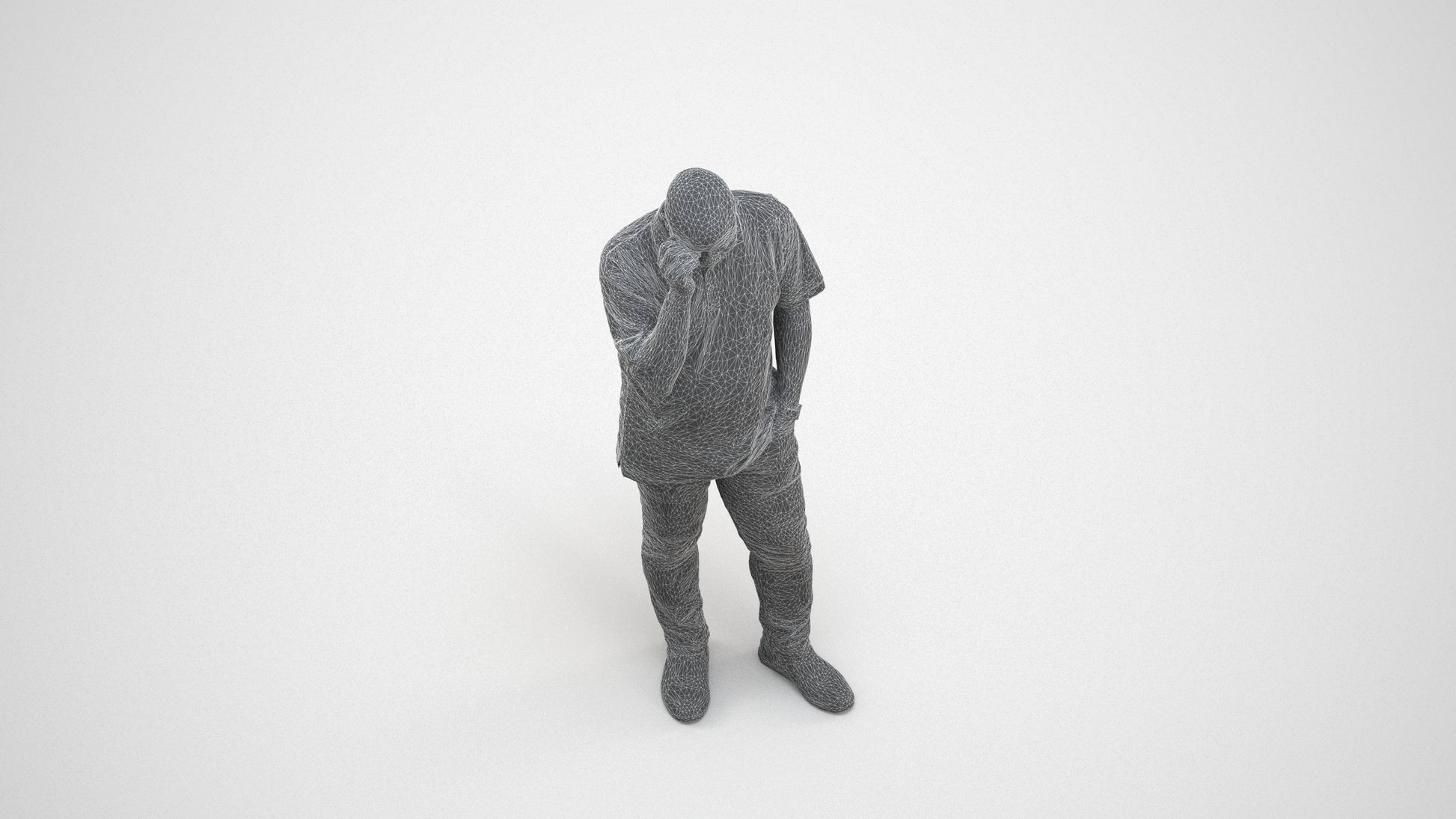 scanned 3D man casual standing, photogrammetry people for Enscape and V-Ray, wireframe three-quarter view