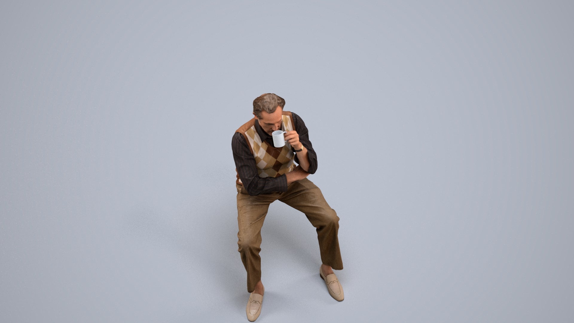 realistic 3D man business sitting, scanned archviz people for Blender and 3ds Max, back view render