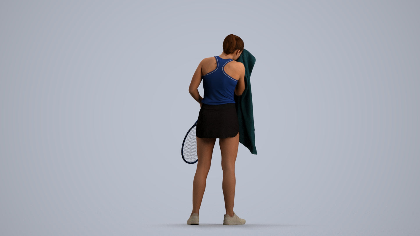3D human model girl sport, photogrammetry scanned person for archviz, front view render