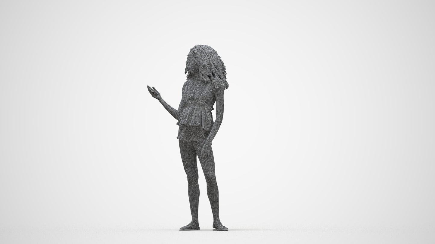 scanned 3D woman casual standing, photogrammetry people for Enscape and V-Ray, wireframe back view