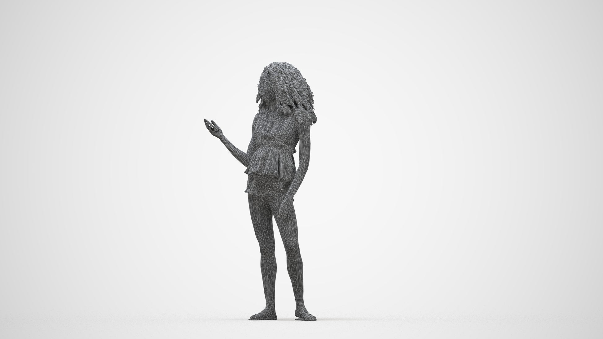 scanned 3D woman casual standing, photogrammetry people for Enscape and V-Ray, wireframe back view
