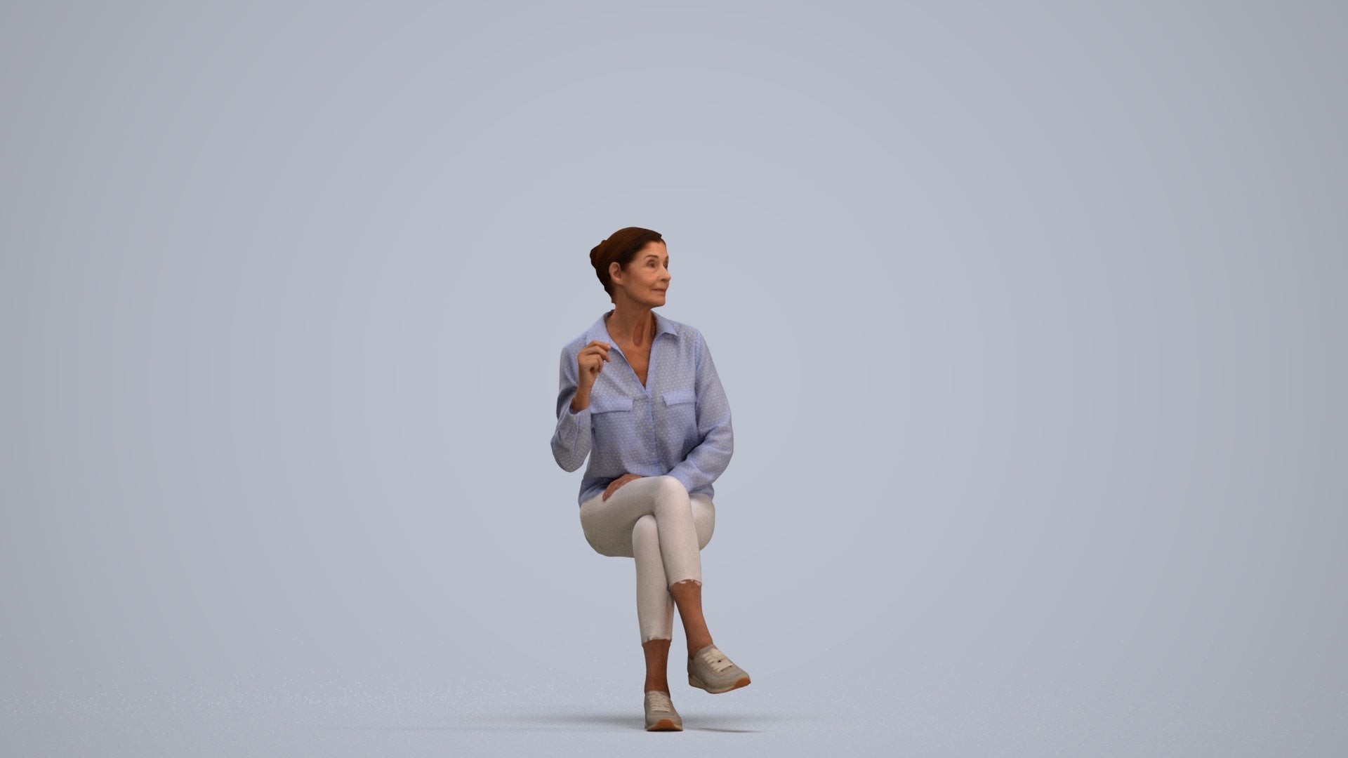realistic 3D human senior woman casual sitting, archviz people FBX OBJ for Blender, standing pose render