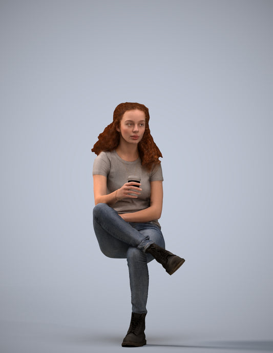 realistic 3D human woman casual sitting, archviz people FBX OBJ for Blender