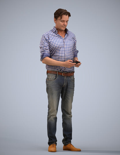 3D scanned man standing casual, photorealistic archviz people for Enscape and SketchUp