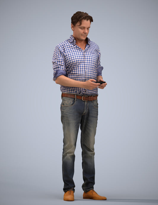 3D scanned man standing casual, photorealistic archviz people for Enscape and SketchUp