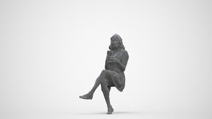 scanned 3D woman sitting, photogrammetry people for Enscape and V-Ray, three-quarter front view render