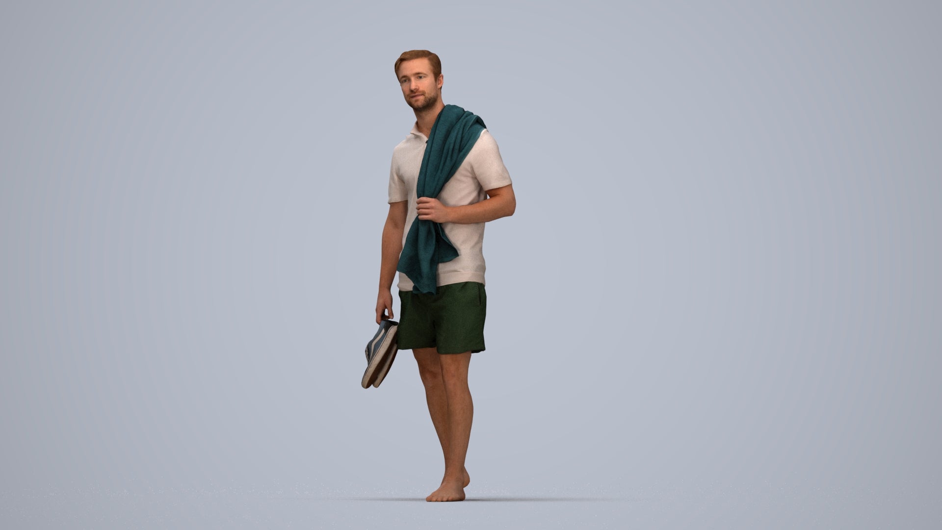 realistic 3D people man casual pool, render-ready for V-Ray and Corona, FBX OBJ, top-down view render