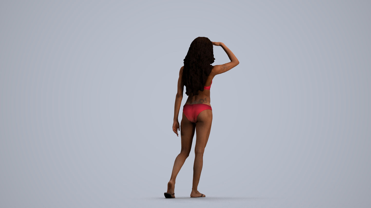 photogrammetry 3D woman pool, realistic human model archviz FBX, front view render