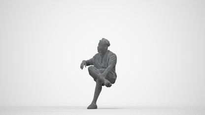 realistic 3D human man casual sitting, archviz people FBX OBJ for Blender, wireframe back view