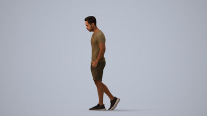 realistic 3D human man casual walking, archviz people FBX OBJ for Blender, three-quarter view render