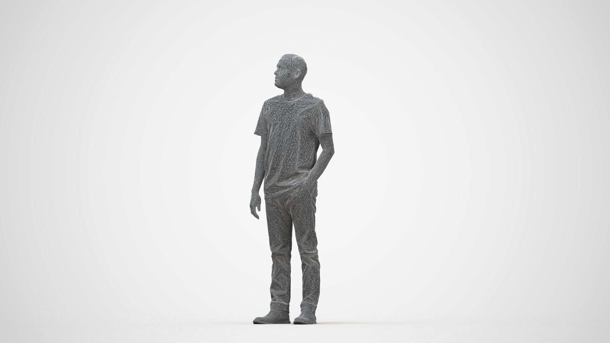 3D people model man casual standing, scanned human for 3ds Max rendering, wireframe back view