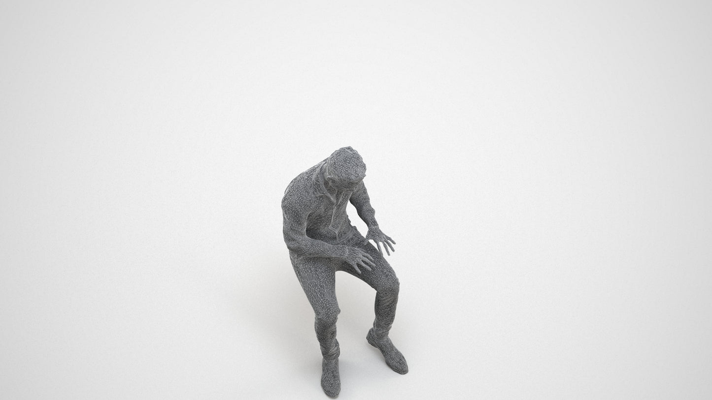 3D scanned man business, photorealistic archviz people for Enscape and SketchUp, wireframe three-quarter view