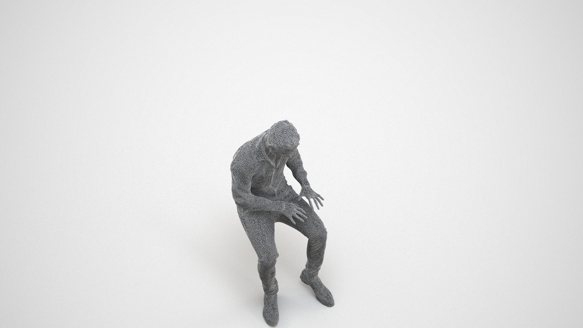 3D scanned man business, photorealistic archviz people for Enscape and SketchUp, wireframe three-quarter view