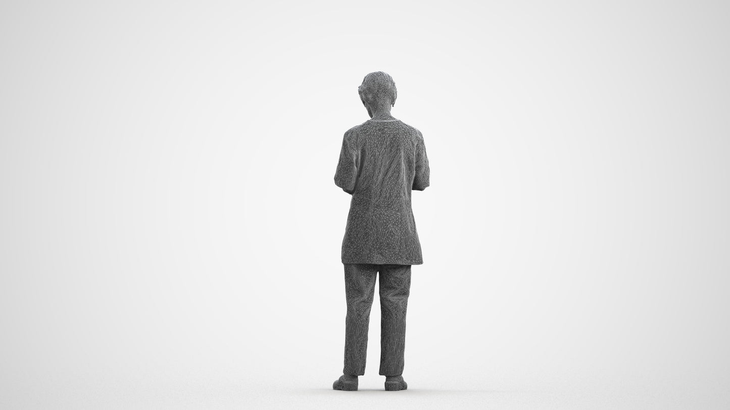 3D people model senior woman medical, scanned human for 3ds Max rendering, wireframe front view